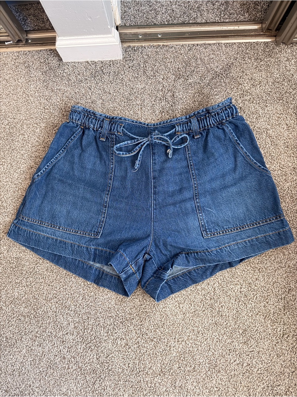 Time and Tru Dark Blue Denim Drawstring Shorts